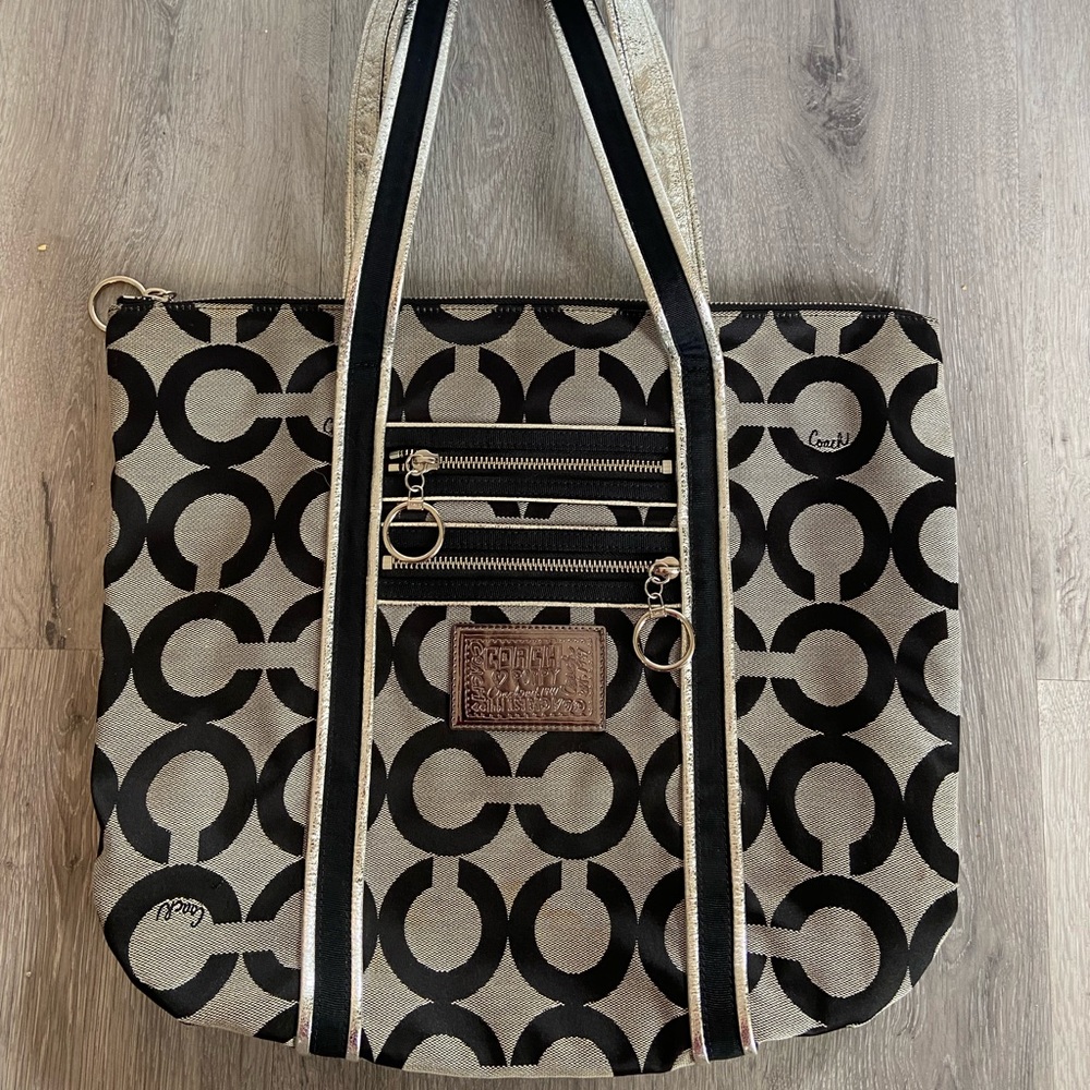 Coach “C” Tote - Black, Silver, Grey